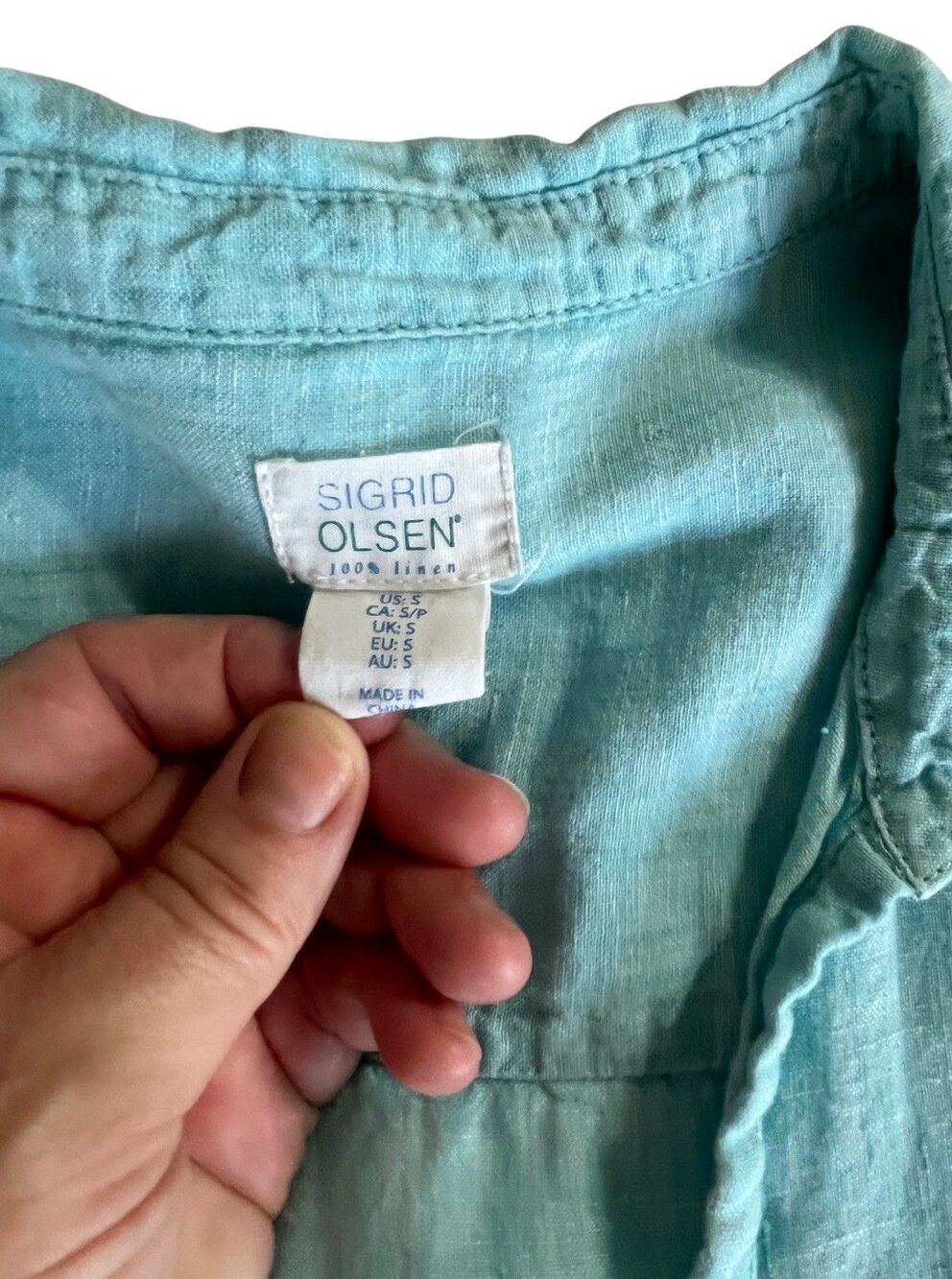 Sigrid Olsen Popover Tunic Top Shirt Blue Collared 100% Linen COASTAL LAGENLOOK - Picture 8 of 8